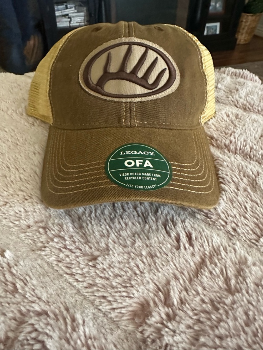 Brown Trucker Hat with Yellow Mesh & Oval Patch